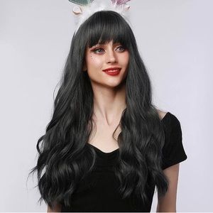Aisi Queens Women’s Wig Wavy Long Length With Bangs Black